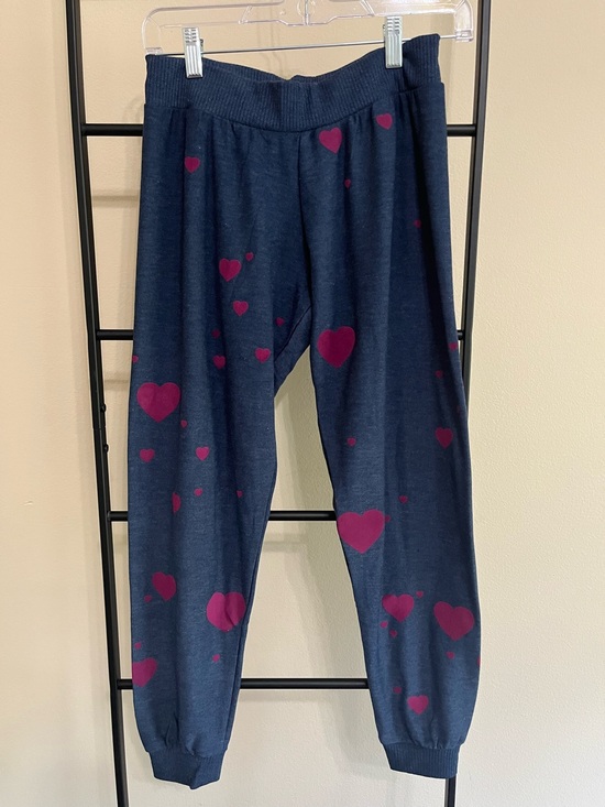 Chaser Pants - Chaser Avalon Vintage Wash Pink Heart Print Joggers Sweatpants Small